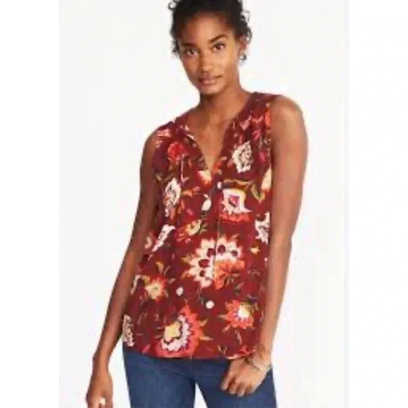 Old Navy Womens V-Neck Flowy Floral Blouse Top Size XX Large Burgundy Multicolor - Picture 3 of 7